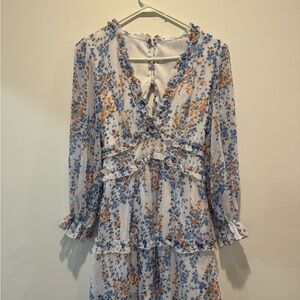 Floral Ruffle Dress - Blue and Orange